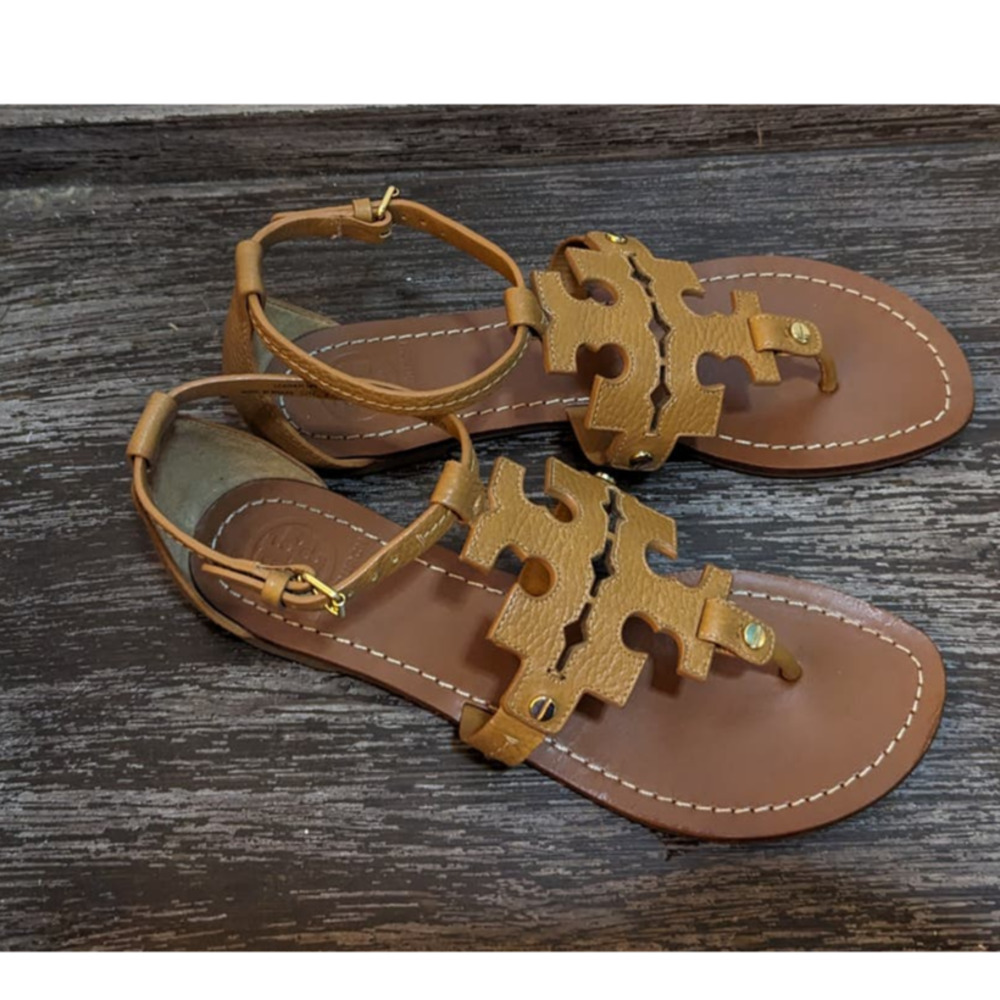 Tory Burch ankle strap logo-Brown Sandals 7.5 - Picture 5 of 7
